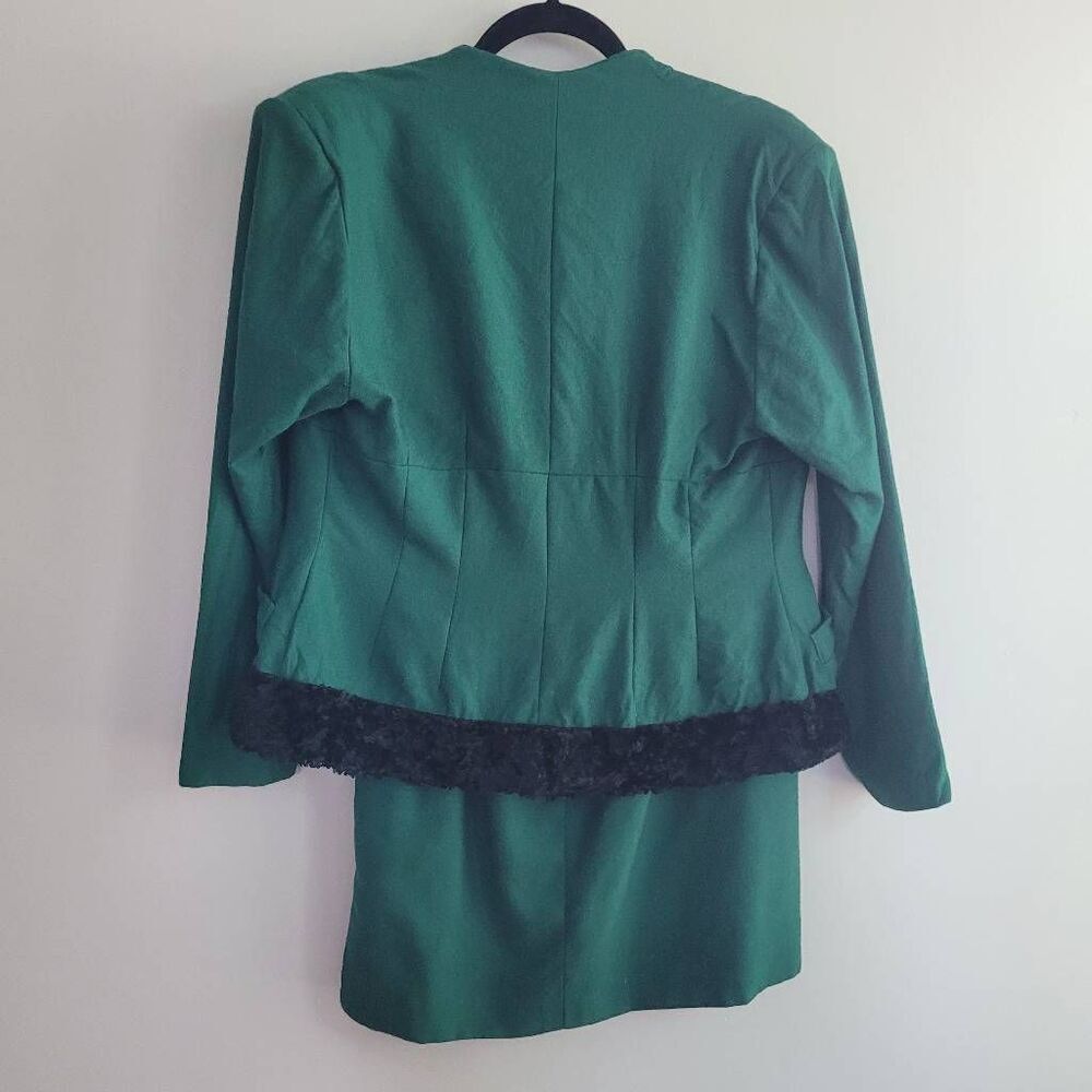 Vintage Emmanuelle Khanh Paris forest‎ green suit with faux fur trim glam - Picture 2 of 16